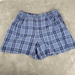 Leslie Fay Womens Shorts 24W Plus Blue White Plaid Zip Fly Pockets Linen PLA20E